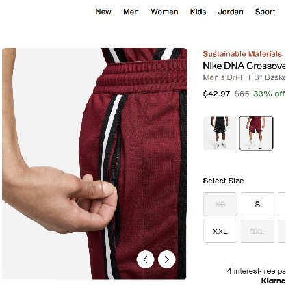 Close-up of Nike DNA Shorts YKK utility zipper pocket